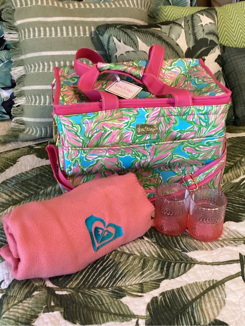 Lilly Pulitzer Pink, Green & Blue Tropical Printed Cooler Tote